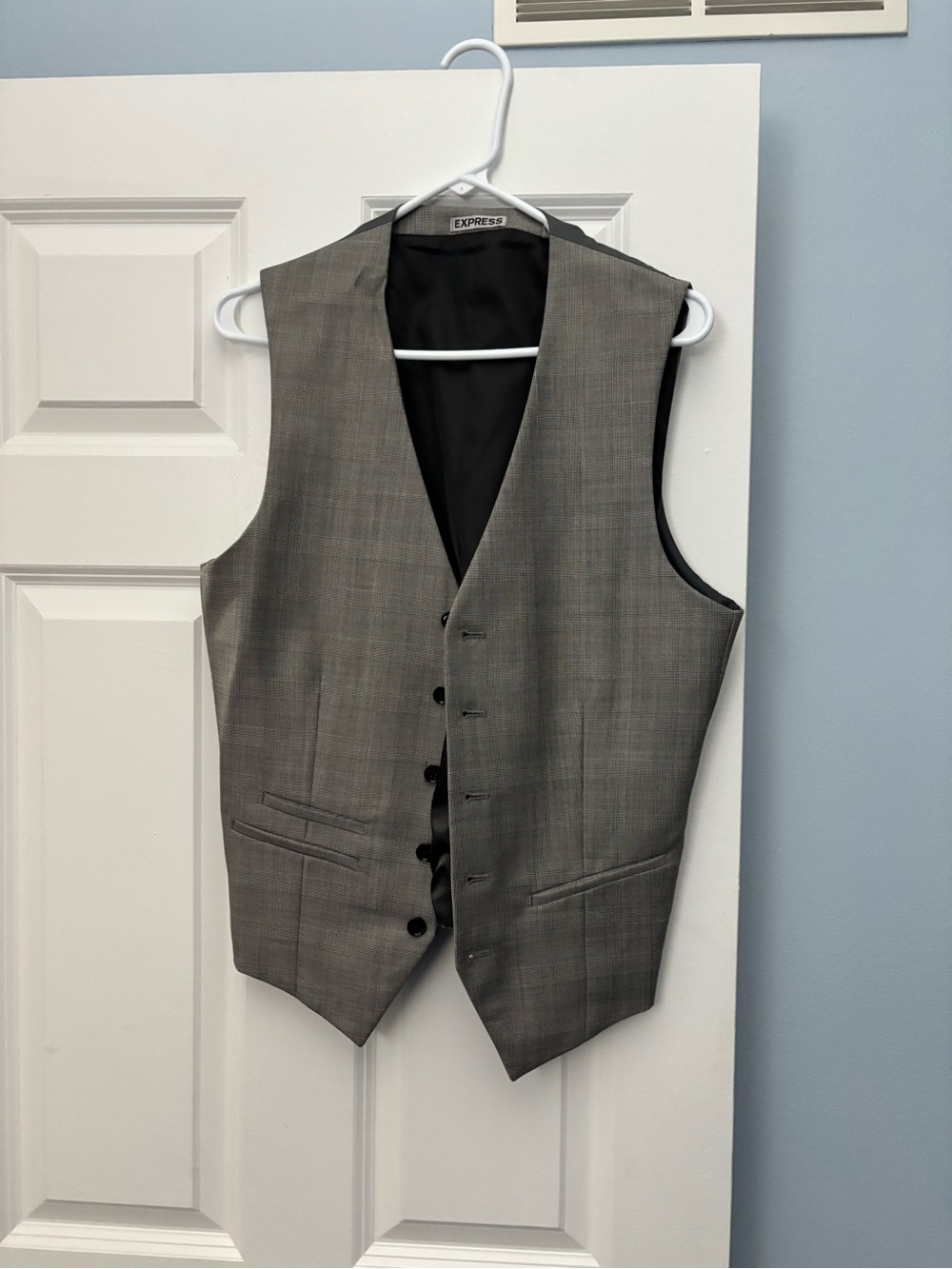Express Men's Gray Plaid Dress Vest with Black Lining